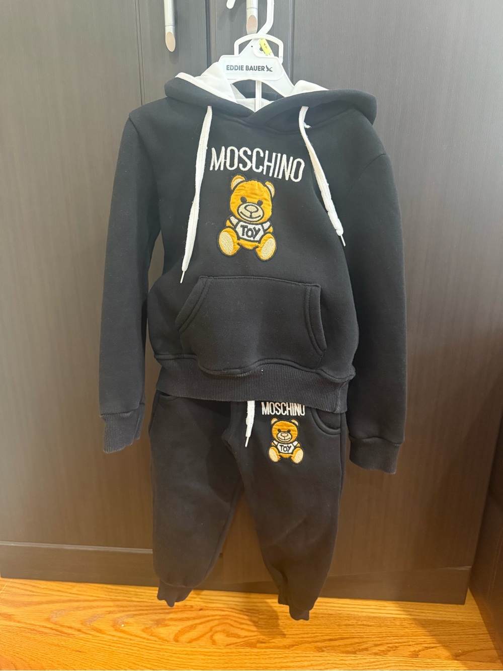 Moschino Black Hoodie and Joggers Set with Yellow Teddy Patch